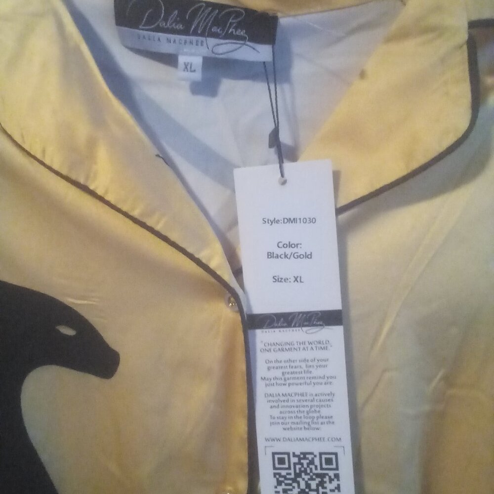 DALIA MACPHEE Satin Sphinx Pajama 2PC Set Gold/Black Size: XL NWT - Picture 3 of 11